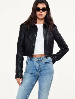 FRAME Leather Button Front Jacket in<Women Leather & Suede|Jackets & Coats