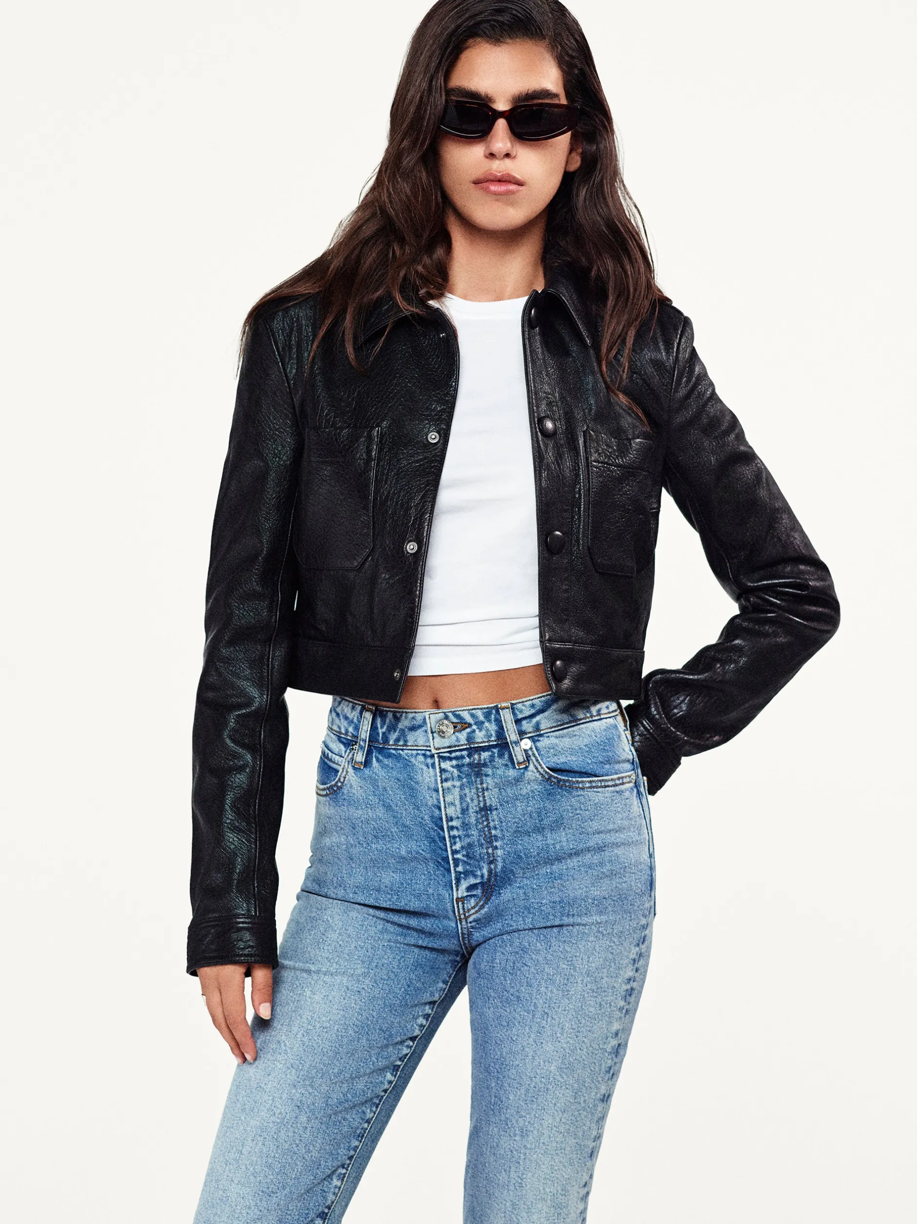 FRAME Leather Button Front Jacket in<Women Leather & Suede|Jackets & Coats