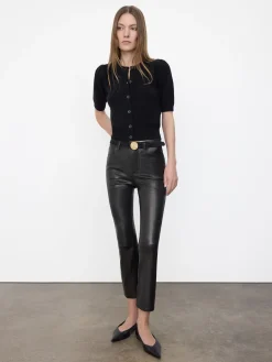 FRAME Leather Le Crop Mini Boot in Washed Black<Women Leather & Suede|Pants
