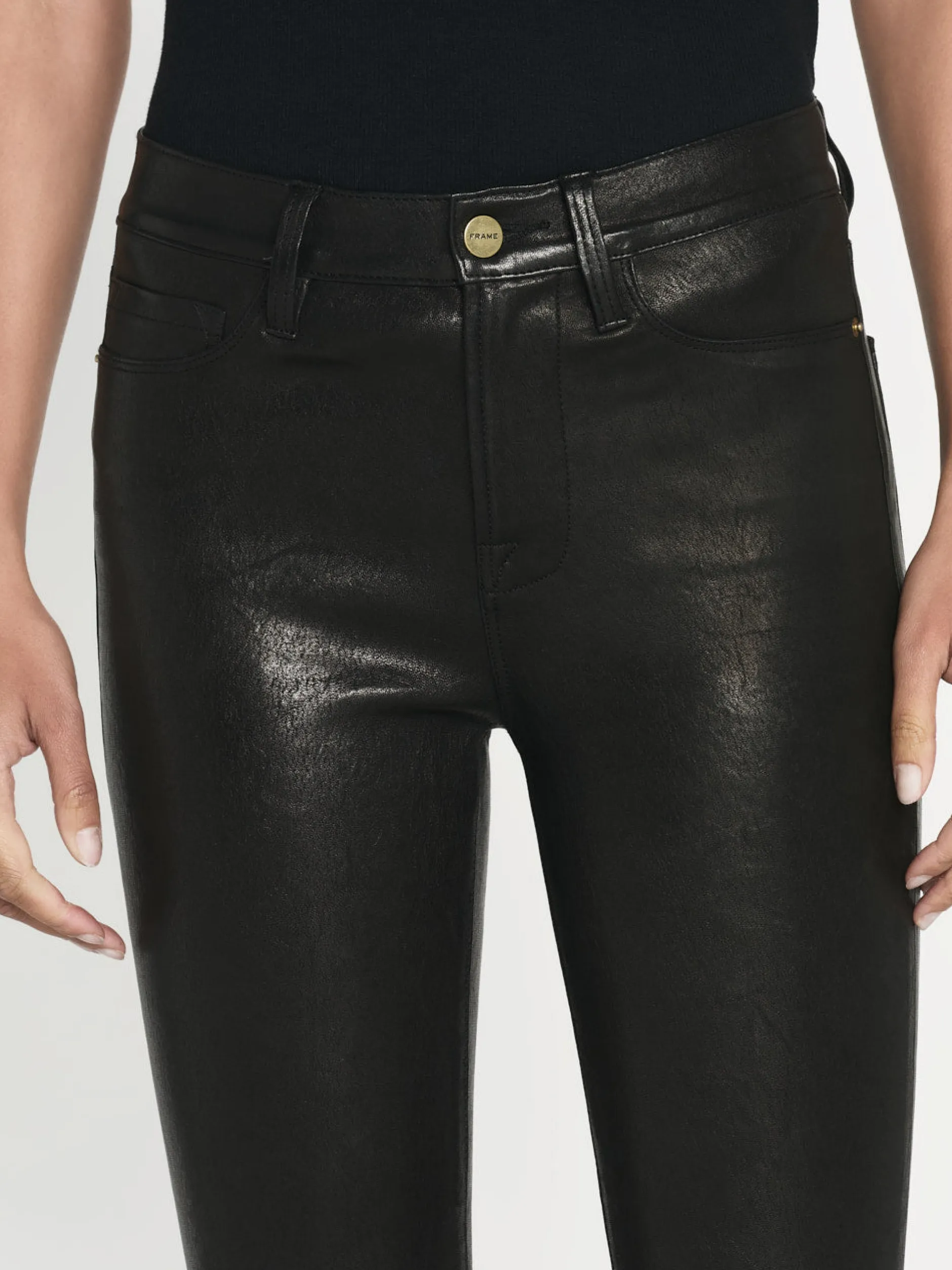 FRAME Leather Le High Skinny in Washed Black<Women Leather & Suede|Pants