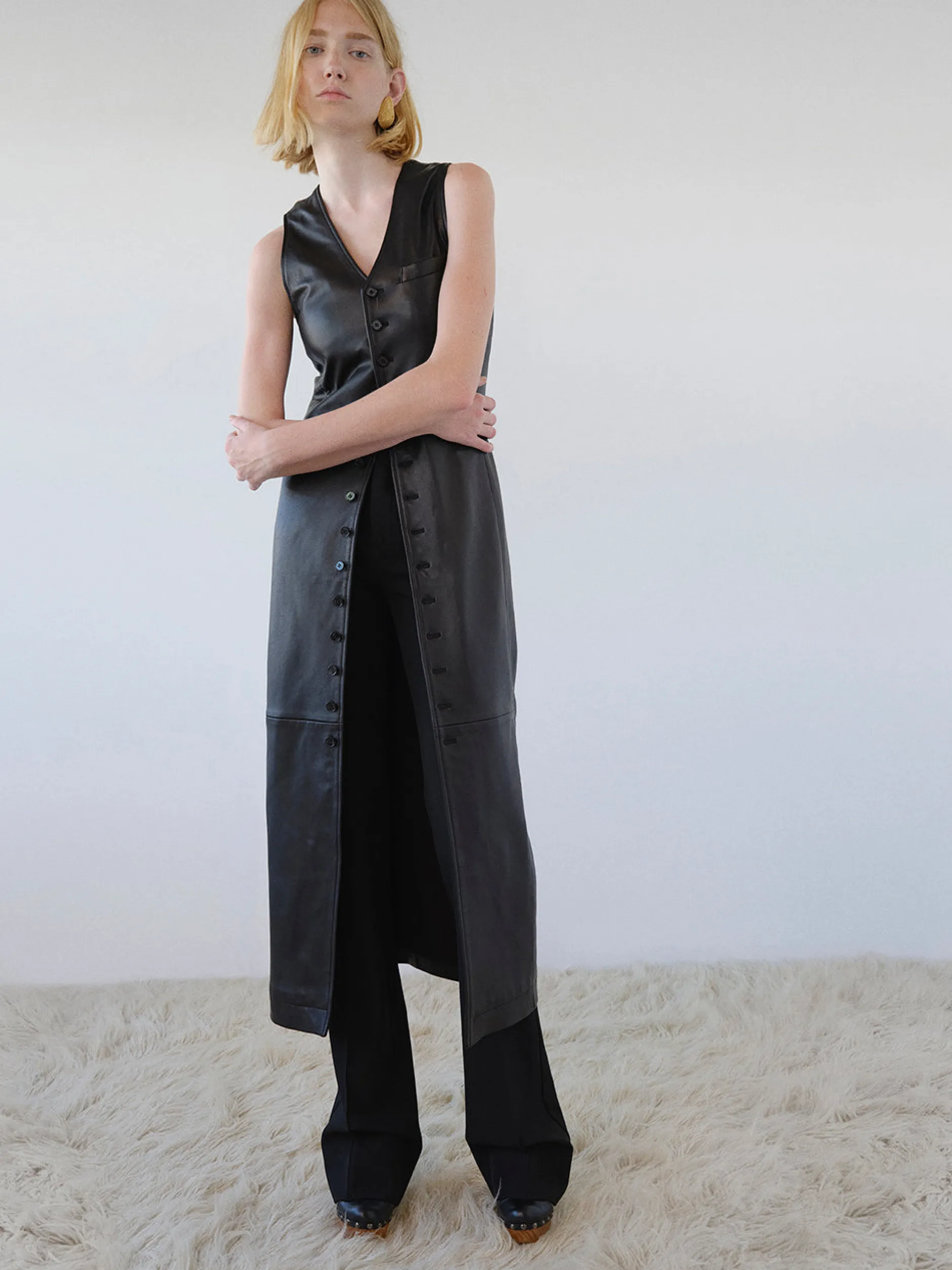 FRAME Leather Midi Vest Dress in<Women Leather & Suede|Jackets & Coats