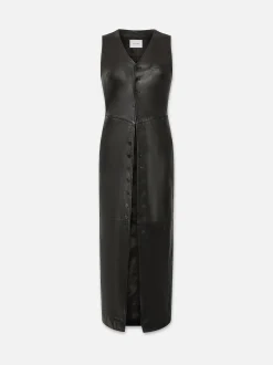 FRAME Leather Midi Vest Dress in<Women Leather & Suede|Jackets & Coats