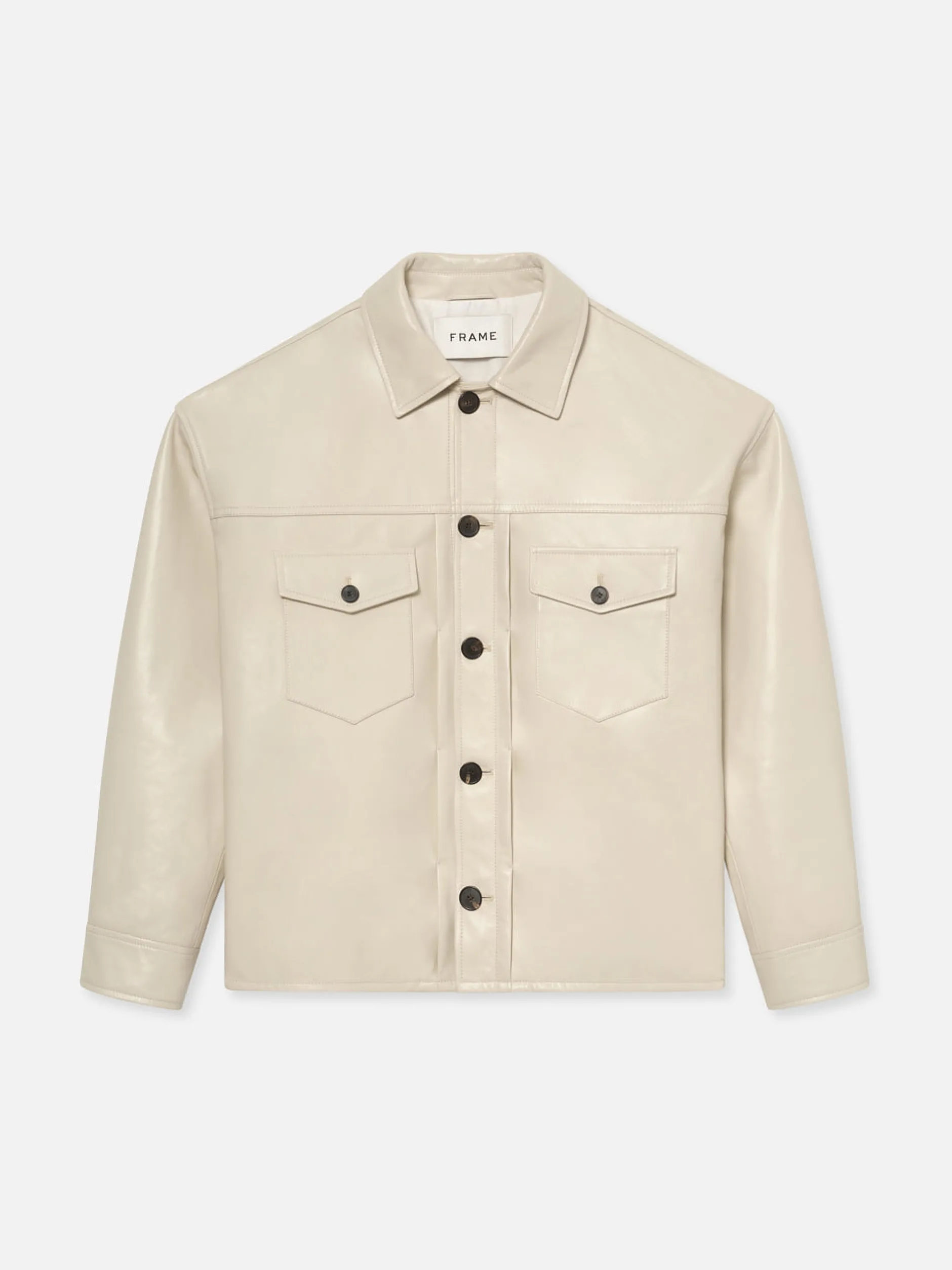 FRAME Leather Trucker Jacket in White Canvas< Leather & Suede|Jackets & Coats