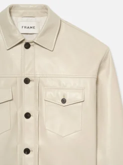 FRAME Leather Trucker Jacket in White Canvas< Leather & Suede|Jackets & Coats