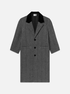 FRAME Long Herringbone Coat in Black Multi<Women Jackets & Coats