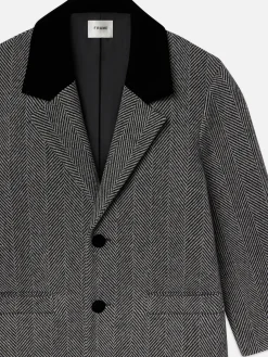 FRAME Long Herringbone Coat in Black Multi<Women Jackets & Coats