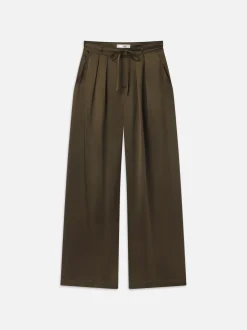 FRAME Long Silk Trouser in Rich Military<Women Pants