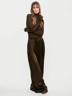 FRAME Long Silk Trouser in Rich Military<Women Pants
