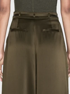 FRAME Long Silk Trouser in Rich Military<Women Pants