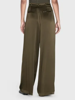 FRAME Long Silk Trouser in Rich Military<Women Pants