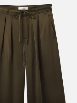 FRAME Long Silk Trouser in Rich Military<Women Pants