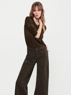 FRAME Long Sleeve Baby Tee in Rich Military<Women Tanks & Tees