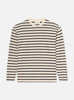 FRAME Long Sleeve Relaxed Striped Tee in Dark Navy Stripe< Tees & Polos
