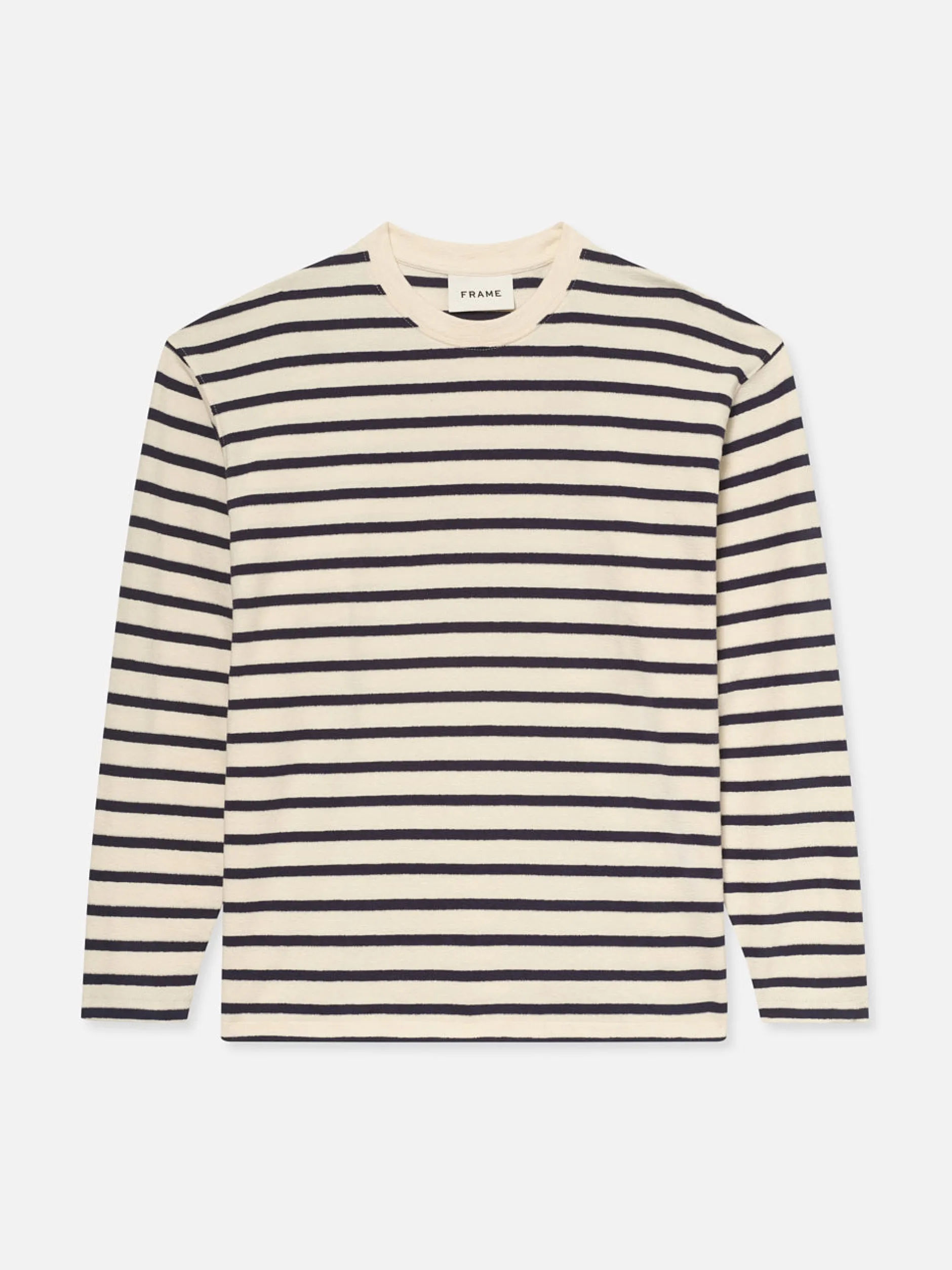 FRAME Long Sleeve Relaxed Striped Tee in Dark Navy Stripe< Tees & Polos