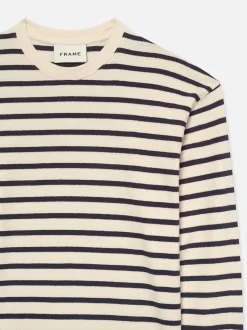 FRAME Long Sleeve Relaxed Striped Tee in Dark Navy Stripe< Tees & Polos