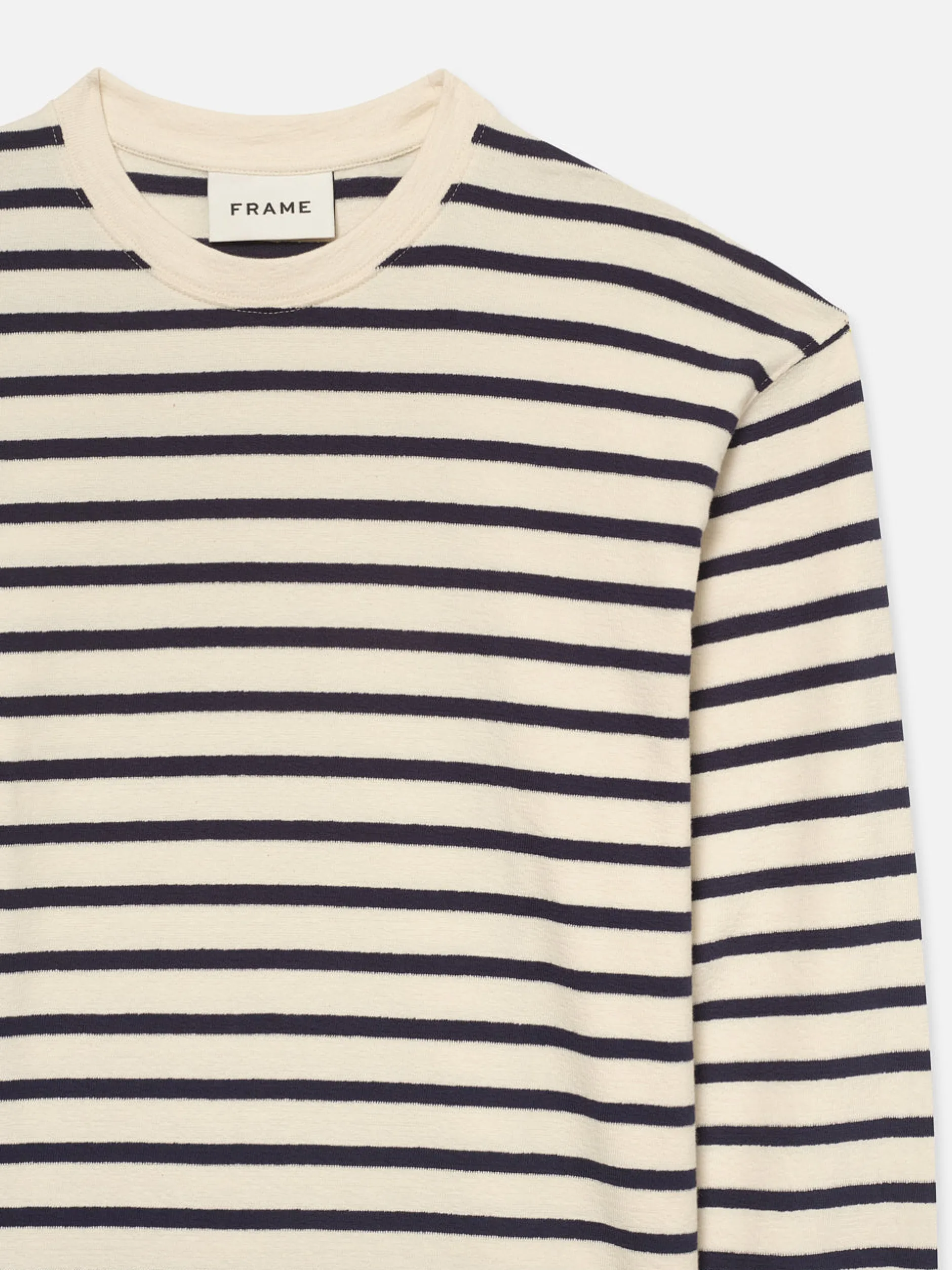 FRAME Long Sleeve Relaxed Striped Tee in Dark Navy Stripe< Tees & Polos