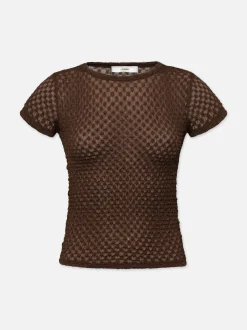 FRAME Mesh Lace Baby Tee in Chocolate Brown<Women Tops & Blouses