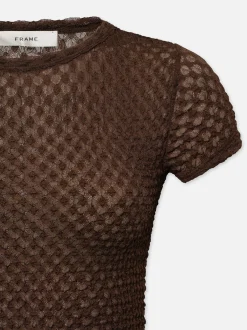 FRAME Mesh Lace Baby Tee in Chocolate Brown<Women Tops & Blouses