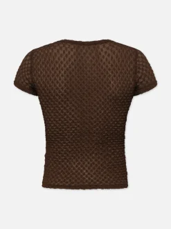 FRAME Mesh Lace Baby Tee in Chocolate Brown<Women Tops & Blouses