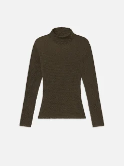 FRAME Mesh Lace Turtleneck in Rich Military<Women Tops & Blouses
