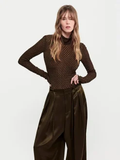 FRAME Mesh Lace Turtleneck in Rich Military<Women Tops & Blouses