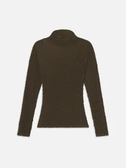 FRAME Mesh Lace Turtleneck in Rich Military<Women Tops & Blouses