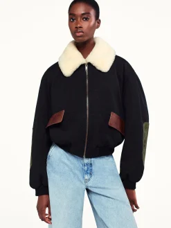 FRAME Mixed Leather Bomber in<Women Jackets & Coats