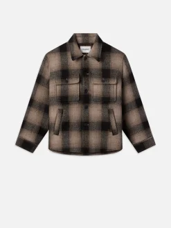 FRAME Padded Plaid Shirt Jacket in Brown Plaid< Jackets & Coats