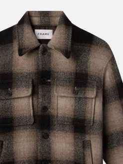 FRAME Padded Plaid Shirt Jacket in Brown Plaid< Jackets & Coats