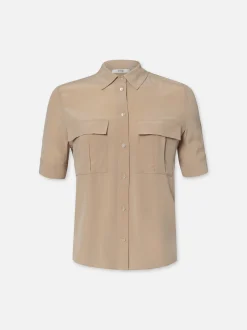 FRAME Patch Pocket Button Down in Khaki Tan<Women Tops & Blouses