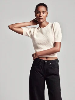 FRAME Pointelle Puff Sleeve Sweater in<Women Sweaters