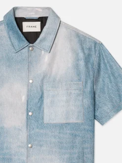 FRAME Printed Denim Leather Shirt in< Leather & Suede