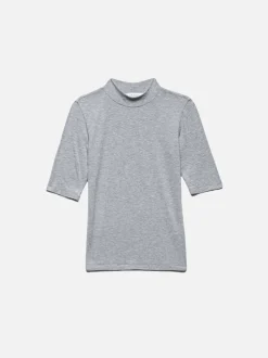 FRAME Refined Rib Mock Neck in Gris Heather<Women Tanks & Tees