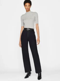 FRAME Refined Rib Mock Neck in Gris Heather<Women Tanks & Tees