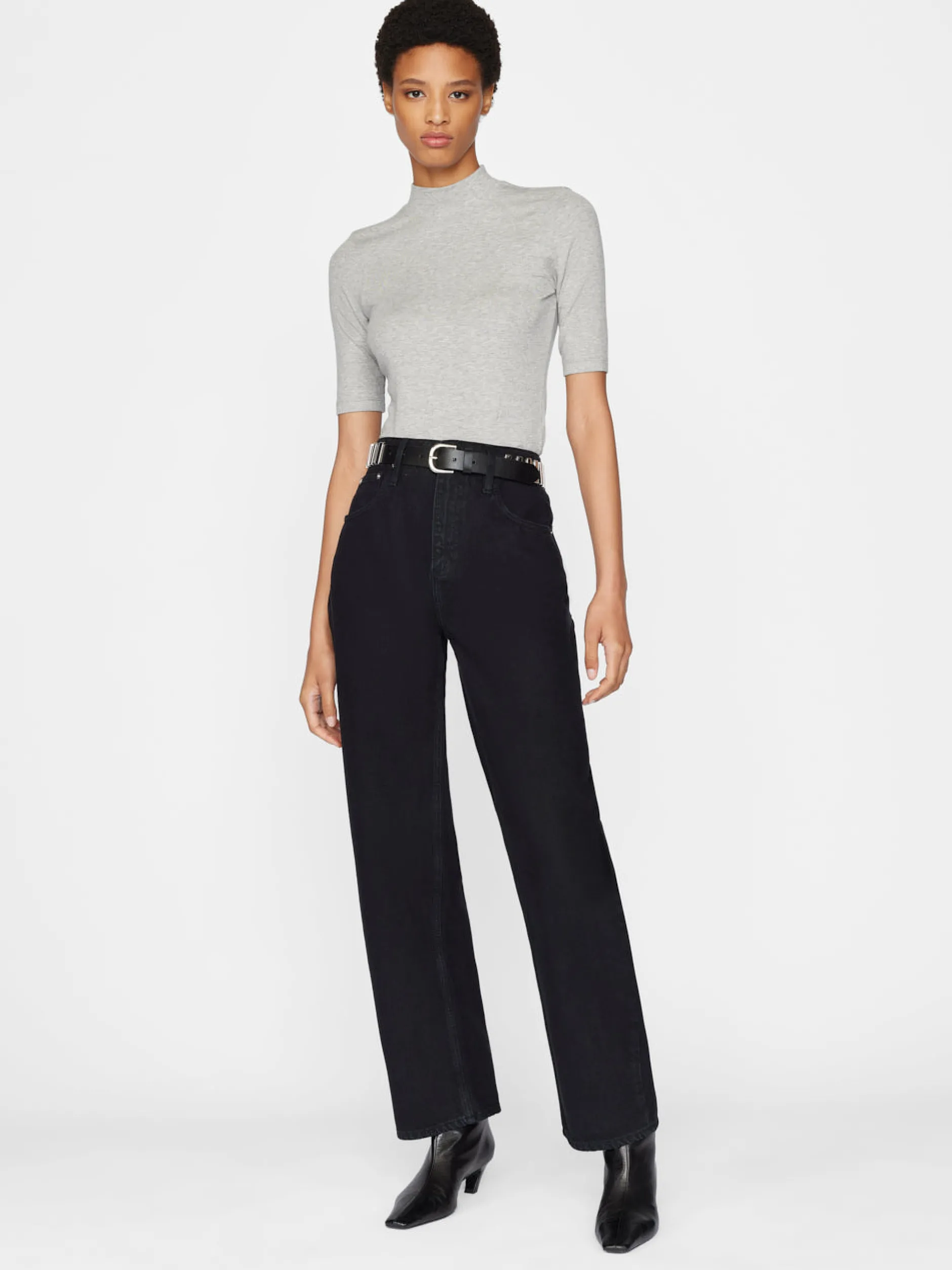 FRAME Refined Rib Mock Neck in Gris Heather<Women Tanks & Tees