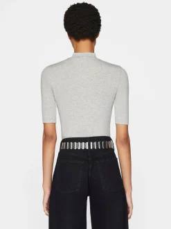FRAME Refined Rib Mock Neck in Gris Heather<Women Tanks & Tees
