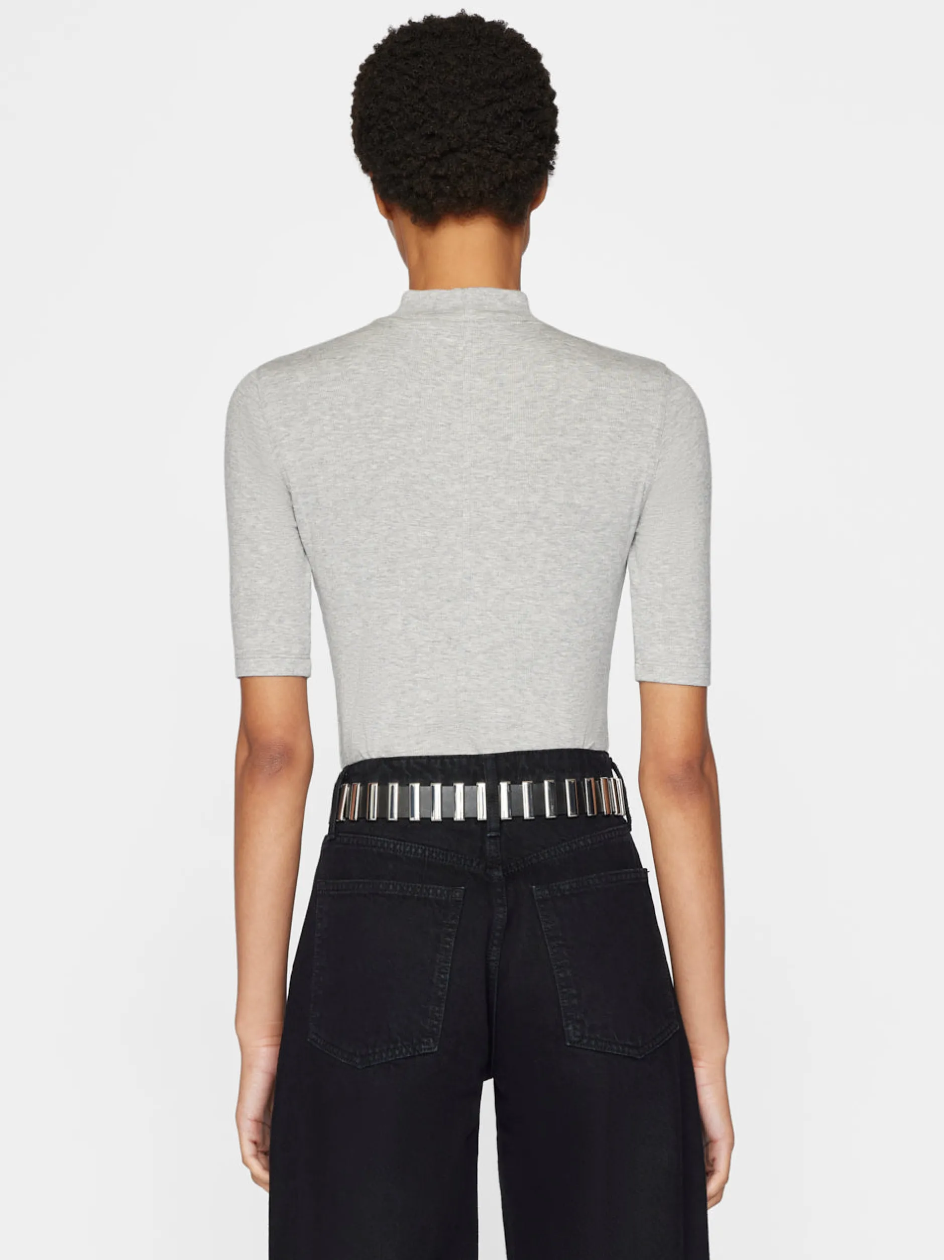 FRAME Refined Rib Mock Neck in Gris Heather<Women Tanks & Tees