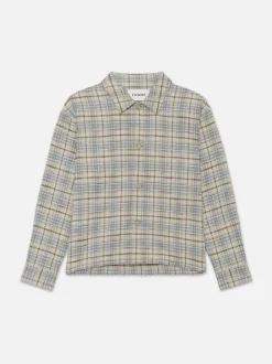 FRAME Relaxed Plaid Shirt Jacket in Light Blue Plaid< Jackets & Coats
