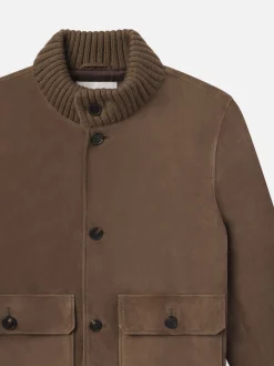 FRAME Rib Collar Suede Bomber in Soft Mocha< Leather & Suede|Jackets & Coats
