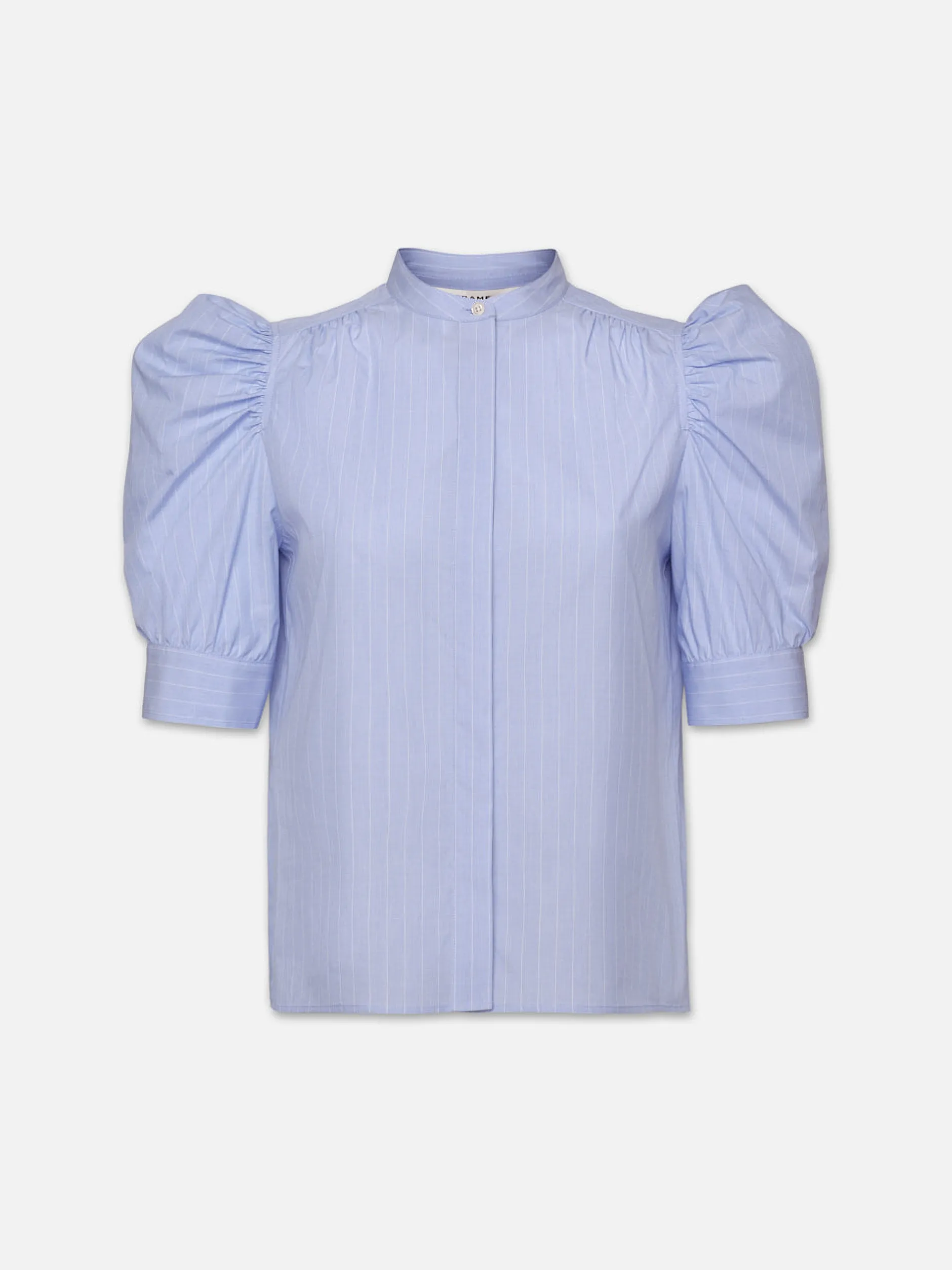 FRAME Ruched Puff Sleeve Shirt in Chambray Blue<Women Tops & Blouses
