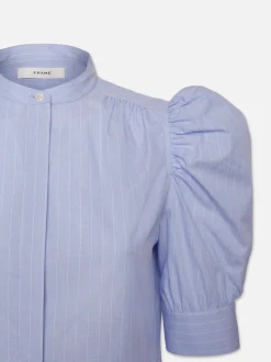 FRAME Ruched Puff Sleeve Shirt in Chambray Blue<Women Tops & Blouses