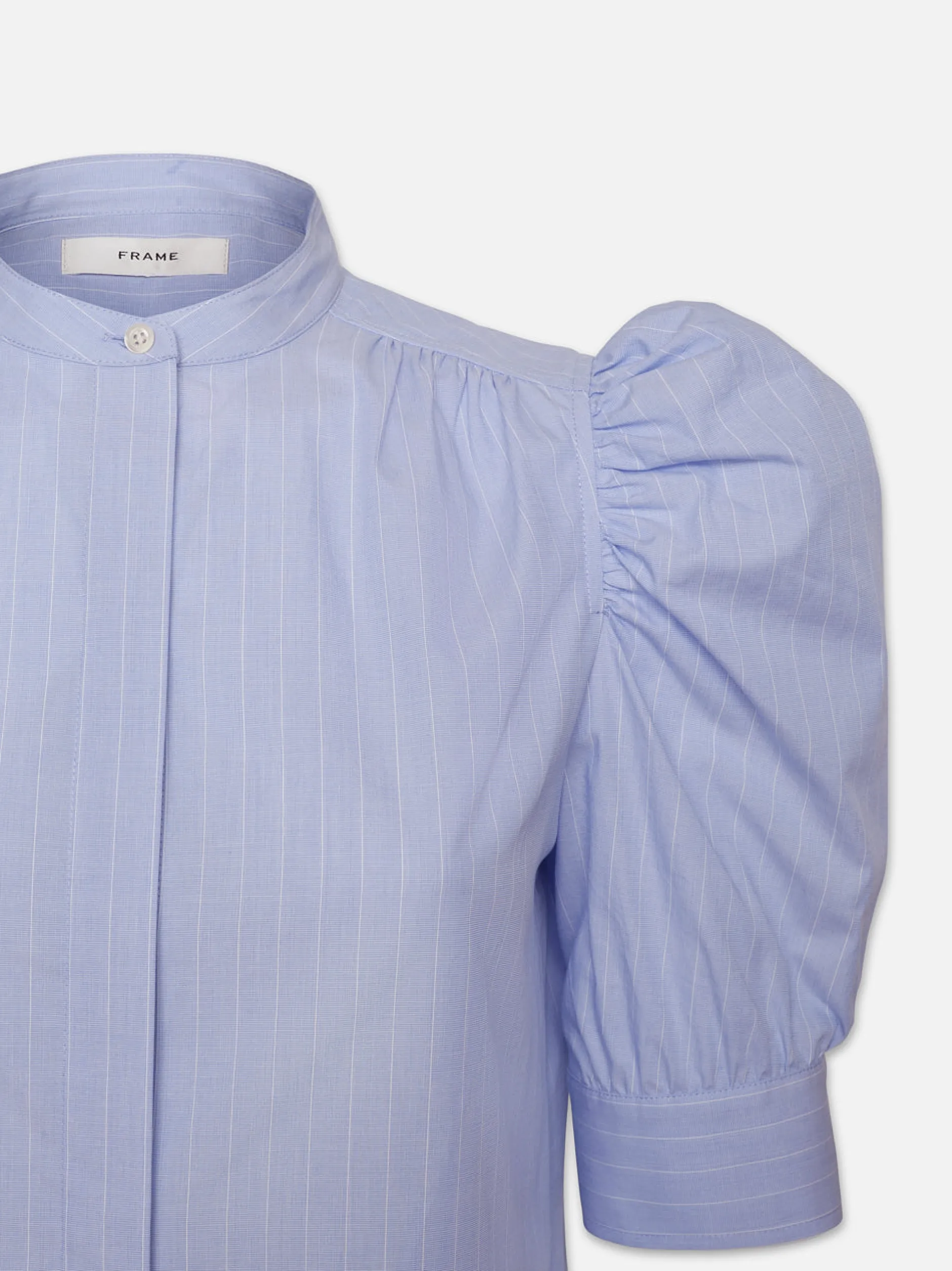 FRAME Ruched Puff Sleeve Shirt in Chambray Blue<Women Tops & Blouses