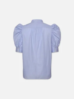 FRAME Ruched Puff Sleeve Shirt in Chambray Blue<Women Tops & Blouses