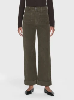 FRAME 70's Cropped Wide Leg Corduroy in Rich Military<Women Wide Leg