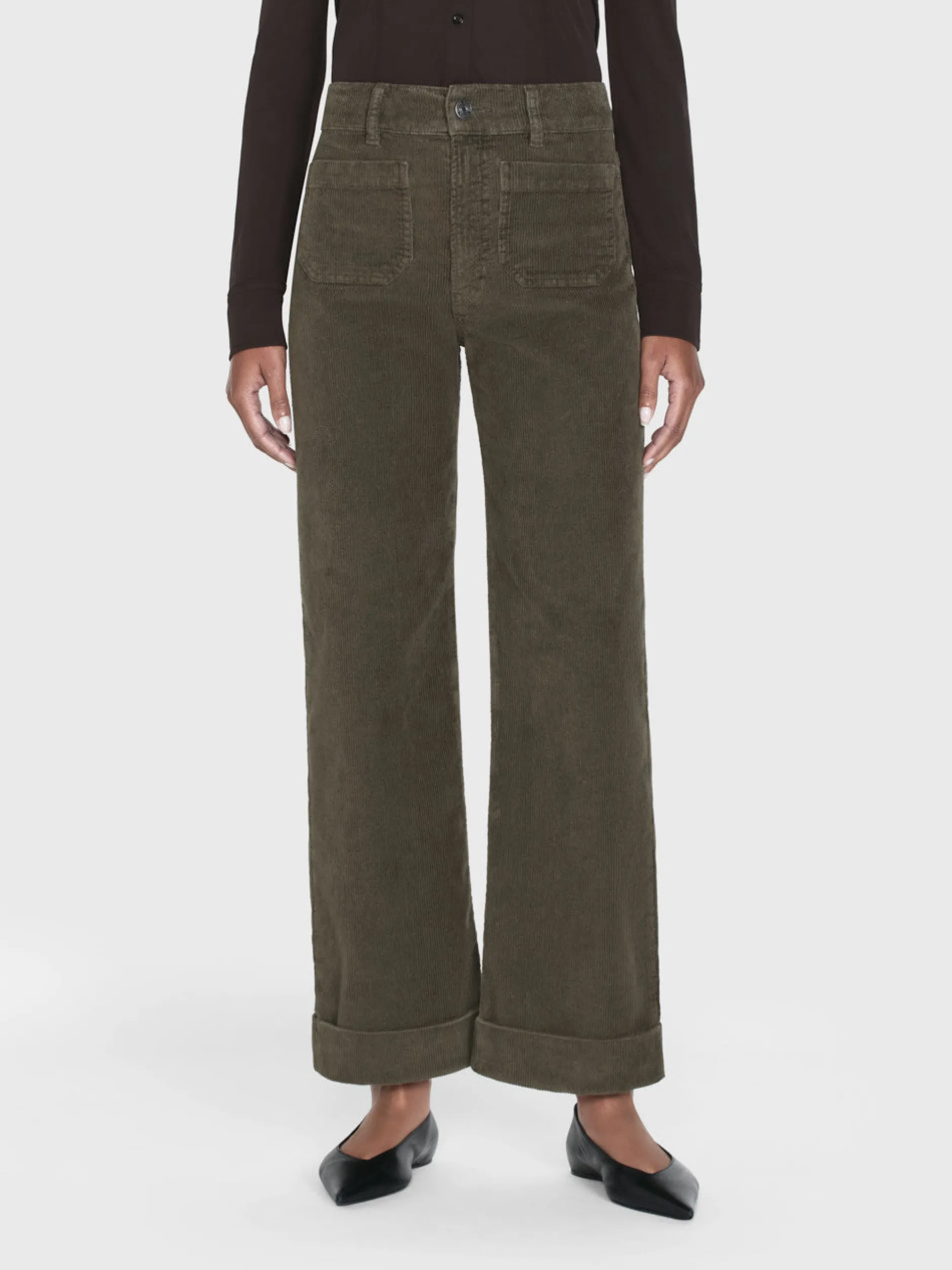 FRAME 70's Cropped Wide Leg Corduroy in Rich Military<Women Wide Leg