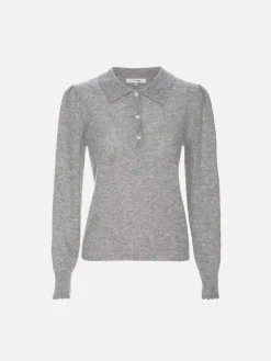 FRAME Scallop Polo Sweater in Light Heather Grey<Women Sweaters