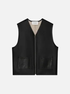 FRAME Shearling Vest in Stone Beige/Black< Leather & Suede|Jackets & Coats
