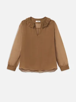 FRAME Shirred Ruffle Neck Blouse in<Women Tops & Blouses