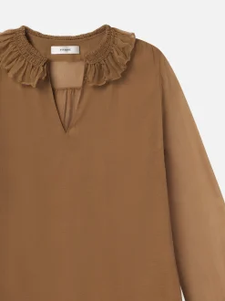 FRAME Shirred Ruffle Neck Blouse in<Women Tops & Blouses