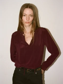 FRAME Shirred Tie Front Blouse in<Women Tops & Blouses